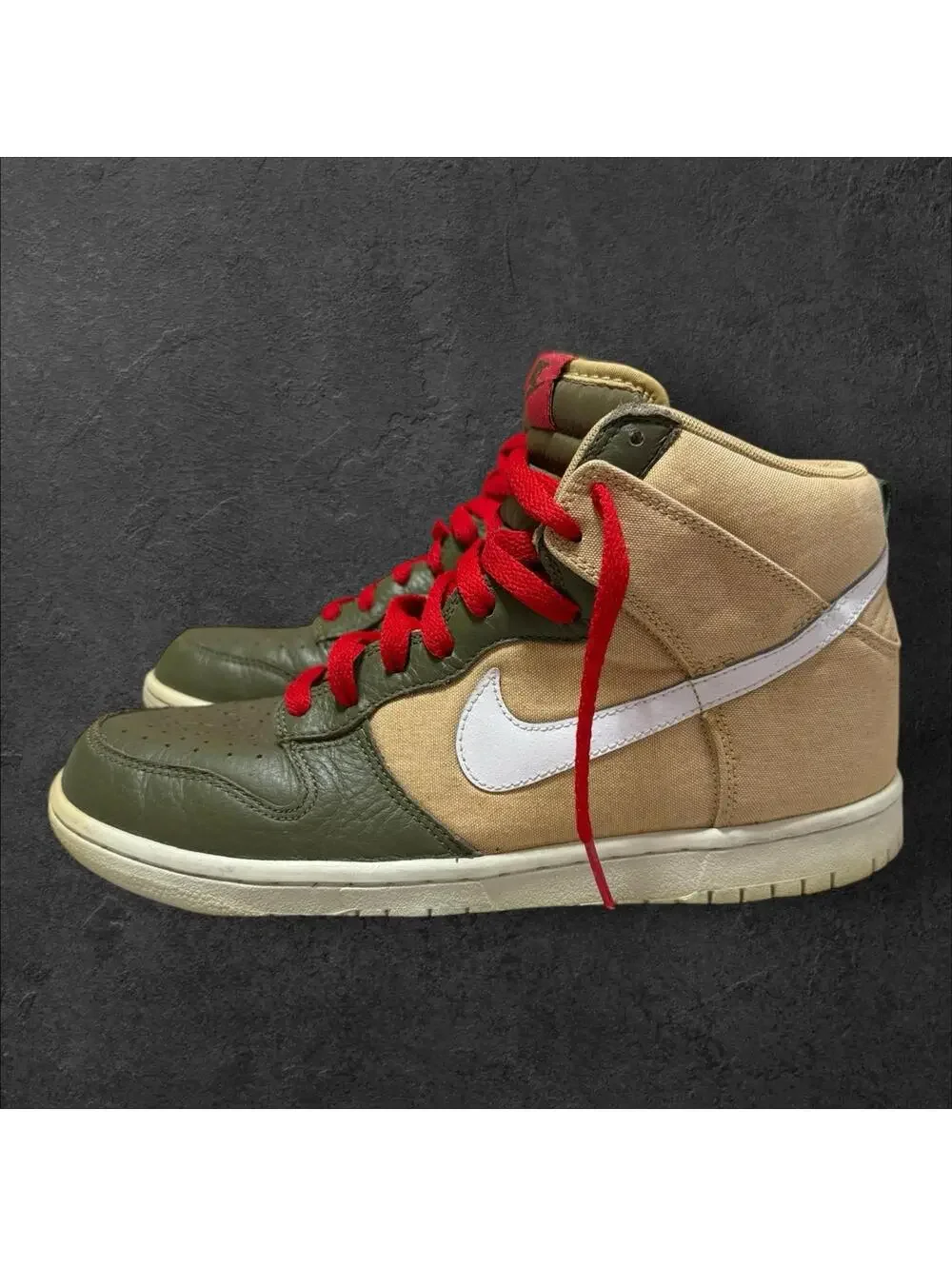 Nike Sneakers Mens 8.5 Beige Green Leather Dunk Jersey Gold Basketball 317982704